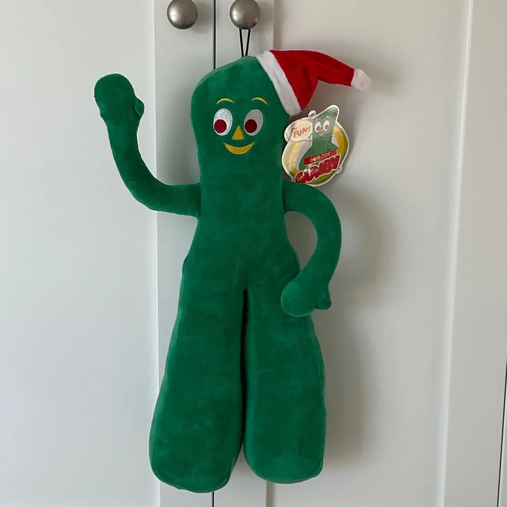 Gumby Green Dog Toy with Santa Hat